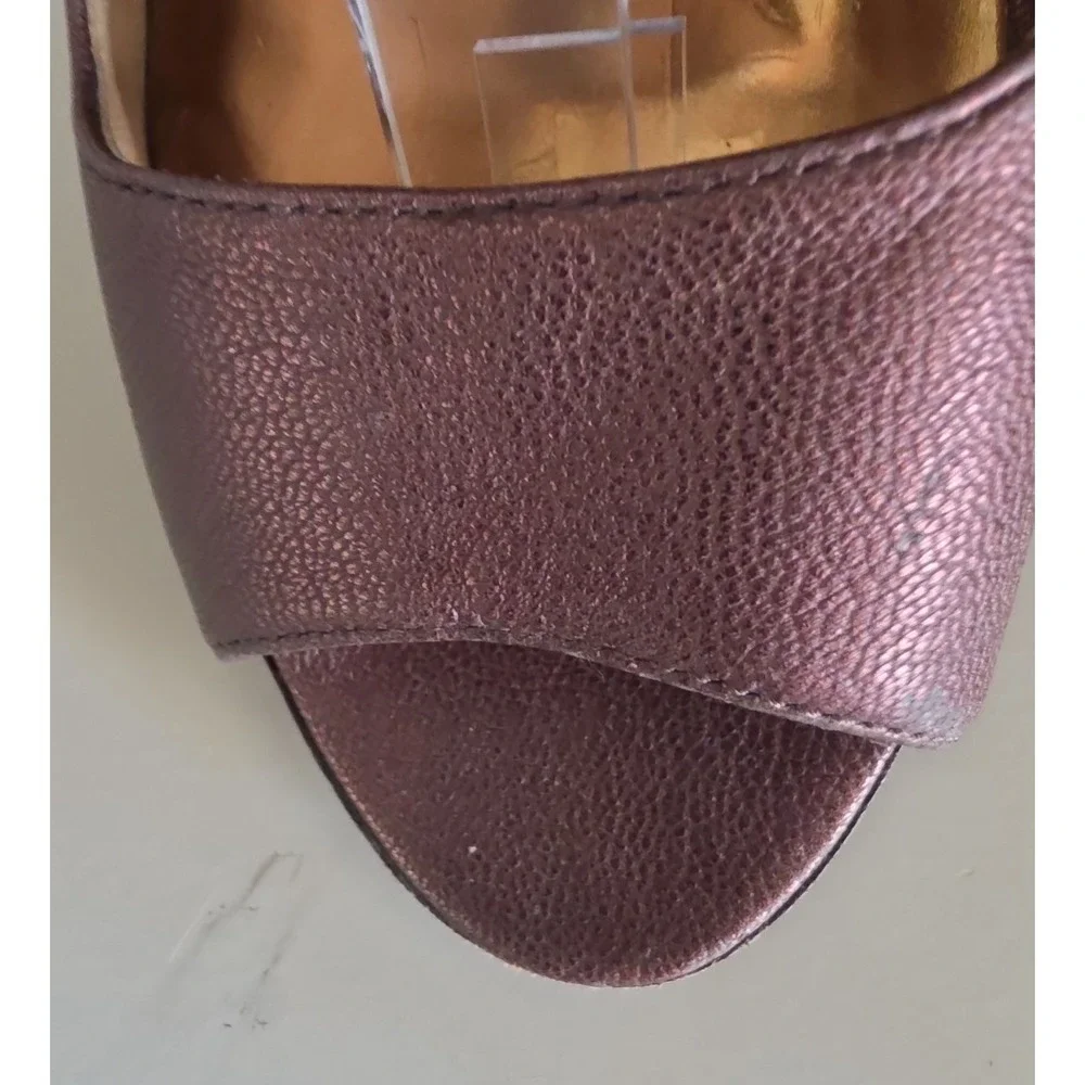 Michael Kors Bronze Metallic Leather Mary Jane's Buckle Peep Toe Heels 10M